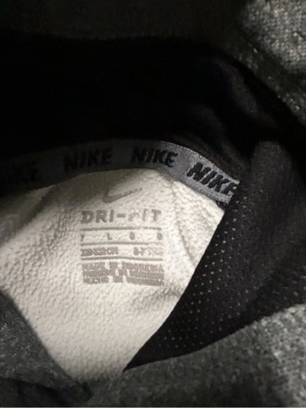 Boys Nike Dri-Fit Grey Hoodie Sweatshirt Black Logo Size 7